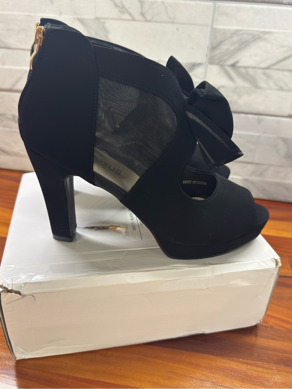 Black Peep-Toe High Heel Sandals with Decorative Bow - Women Shoes